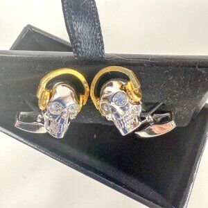 Tateossian London DJ Silver Tone Cufflinks Gold Earphones